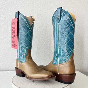 Rod Patrick Womens Cowboy Boots 8AA Brown Turquoise Western Cowgirl Square Toe